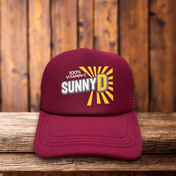Sunny D Delight Mens Trucker Hat Maroon Vintage Logo Food And Drink Baseball Cap - Picture 1 of 4